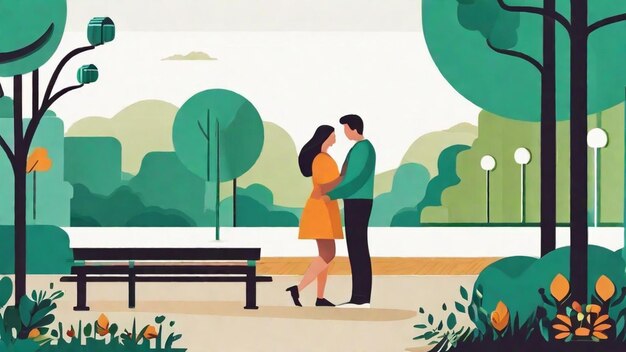 Loving Couple Embracing in Public Park