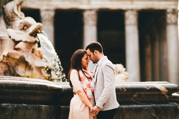 Loving couple in front of the Pantheon in Rome