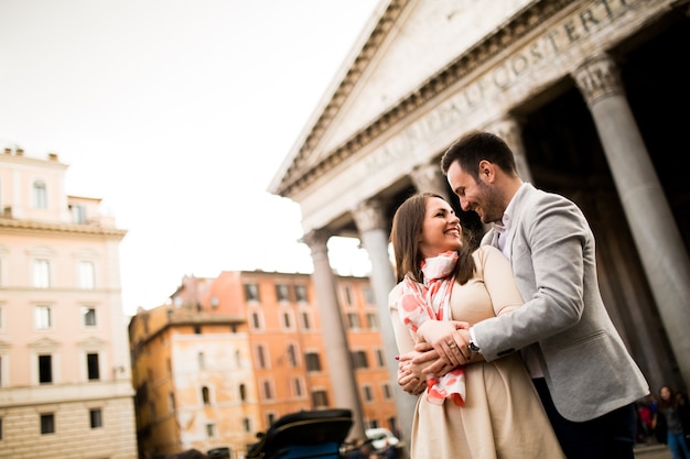 Loving couple in front of the Pantheon in Rome