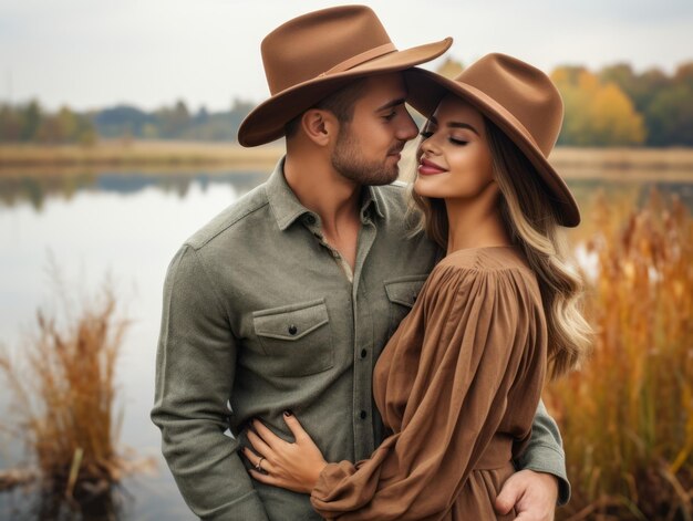 Photo loving couple is enjoying a romantic autumn day