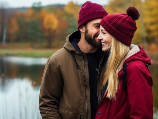 Foto la coppia di innamorati si sta godendo una romantica giornata autunnale