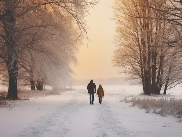 Loving couple is enjoying a romantic winter day