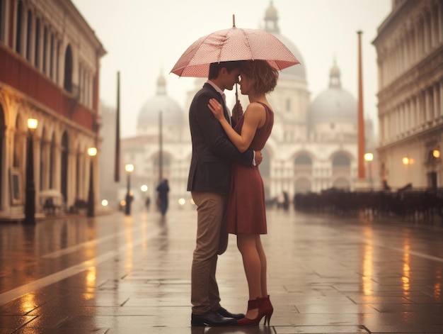 Loving couple is enjoying a romantic winter day