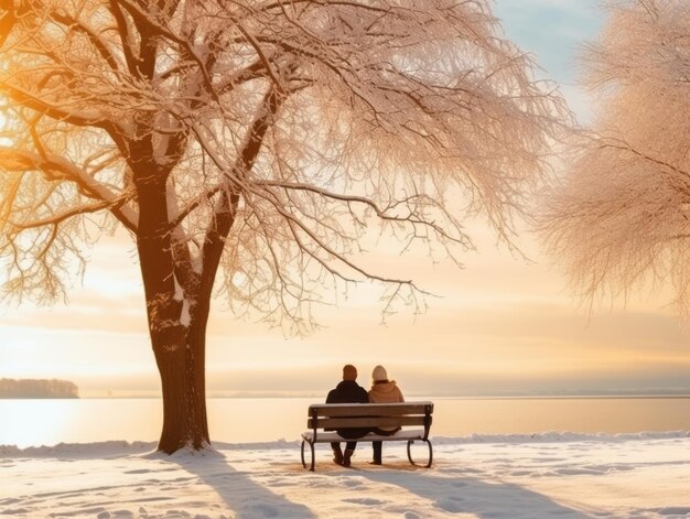 Loving couple is enjoying a romantic winter day