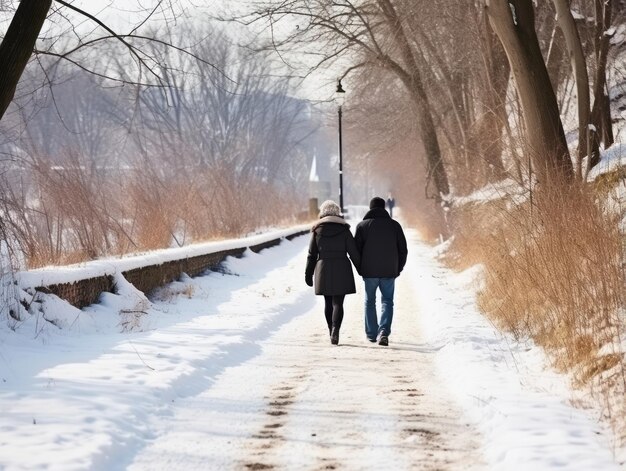 Photo loving couple is enjoying a romantic winter day