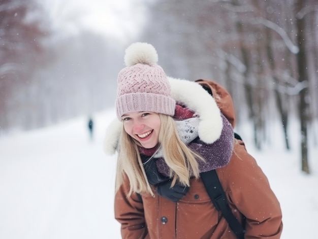 Loving couple is enjoying a romantic winter day