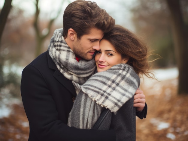 Loving couple is enjoying a romantic winter day