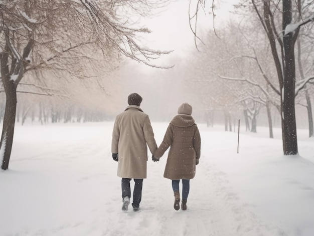 Loving couple is enjoying a romantic winter day