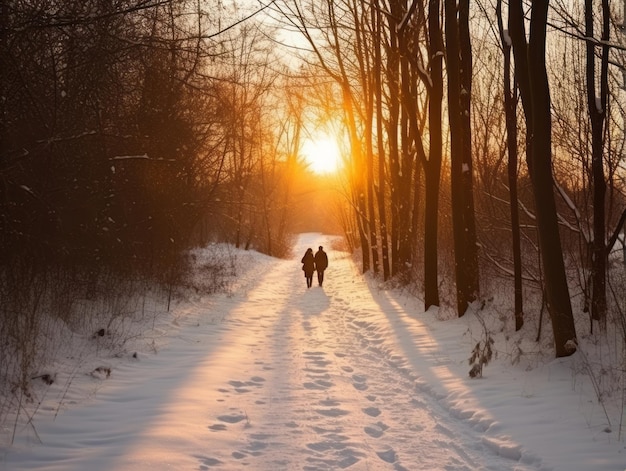 愛するカップルはロマンチックな冬の日を楽しんでいます