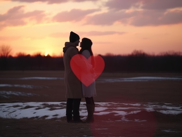 Photo loving couple is enjoying a romantic winter day