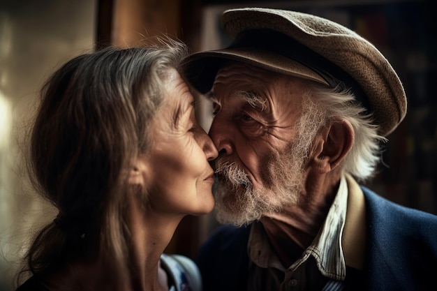 写真 愛するカップルが通りでキスしている