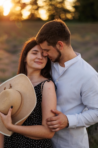 Loving couple in lavender field