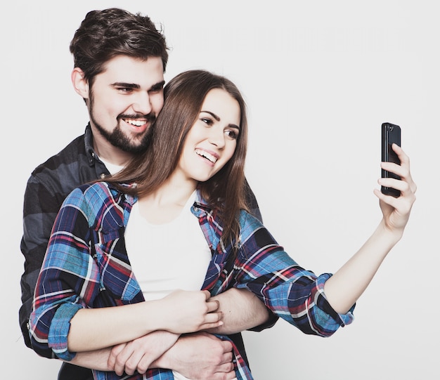 Loving couple making selfie