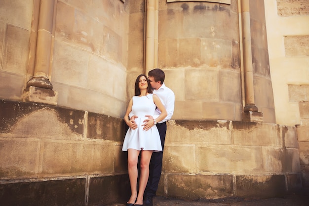 Loving couple in old city