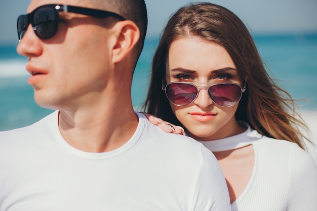 Loving couple at sea