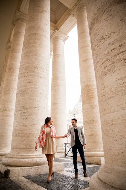 Loving couple at the St. Peter's Square in Vatican