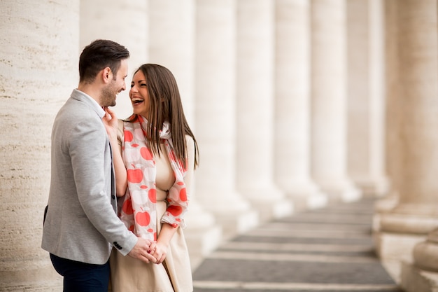 Loving couple at the St. Peter's Square in Vatican