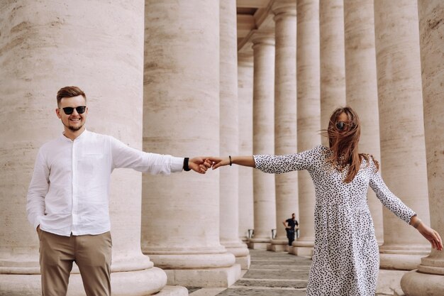 Loving couple at the St Peters Square in Vatican