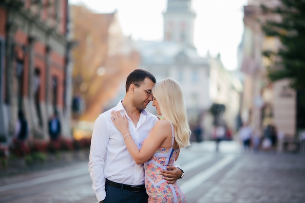 Loving couple walking in the city