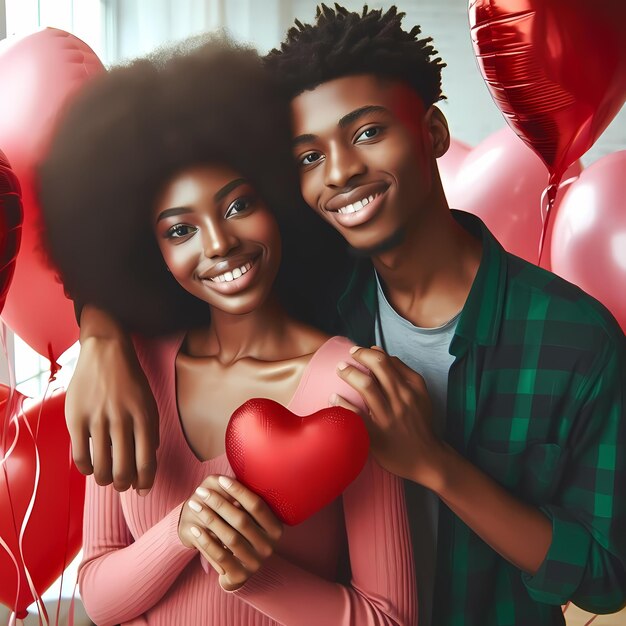 Photo loving couple with heart balloon