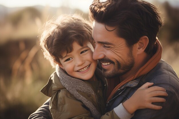 Foto un padre amorevole abbraccia sua figlia sorridendo e ridendo mentre condividono un prezioso momento