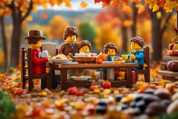 loving family enjoy thanksgiving lunch at the table with view illustration