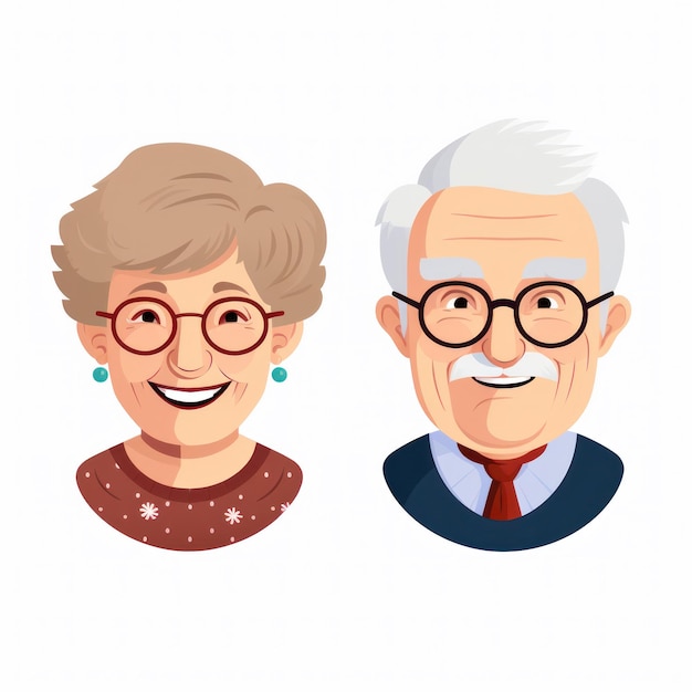 Loving Grandparents in Simple Flat Design AI Generated