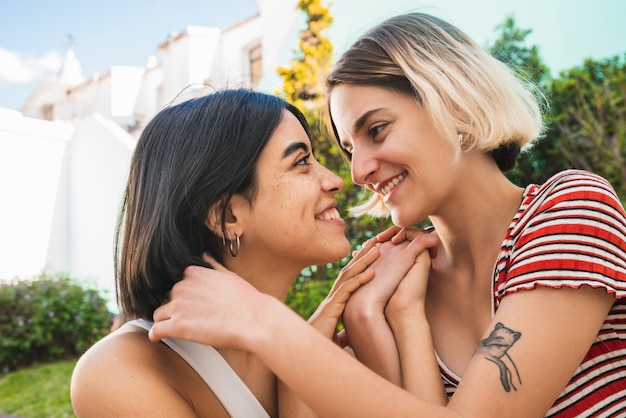 Loving lesbian couple having a date