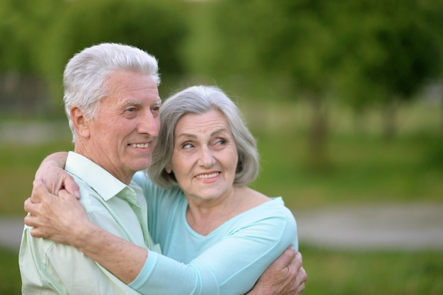 Loving mature couple in a summer park