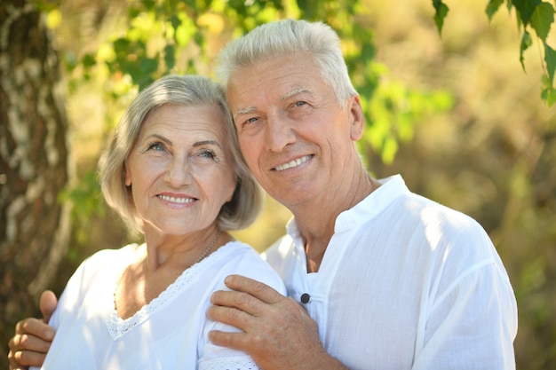 Loving mature couple  in a summer park