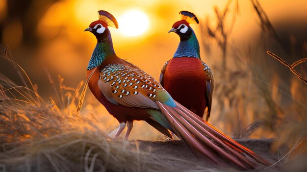 Loving Pheasant Couple in Their Untamed Natural Habitat