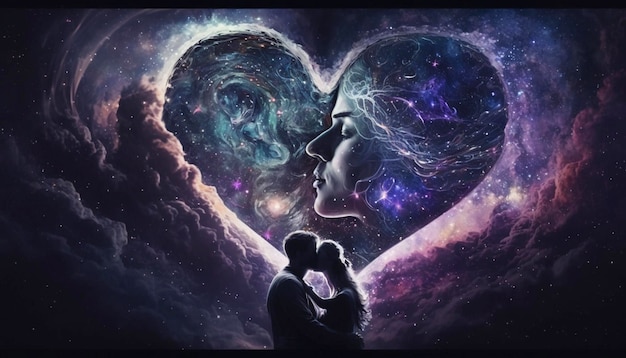 Фото Любящие души в космосе красивая настоящая любовь космическая любовьгенеративный ии