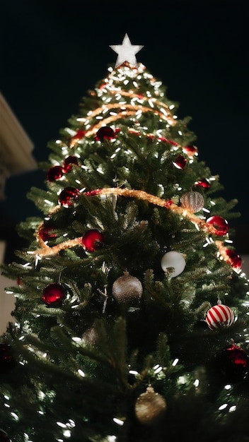 Low angle blurry christmas tree