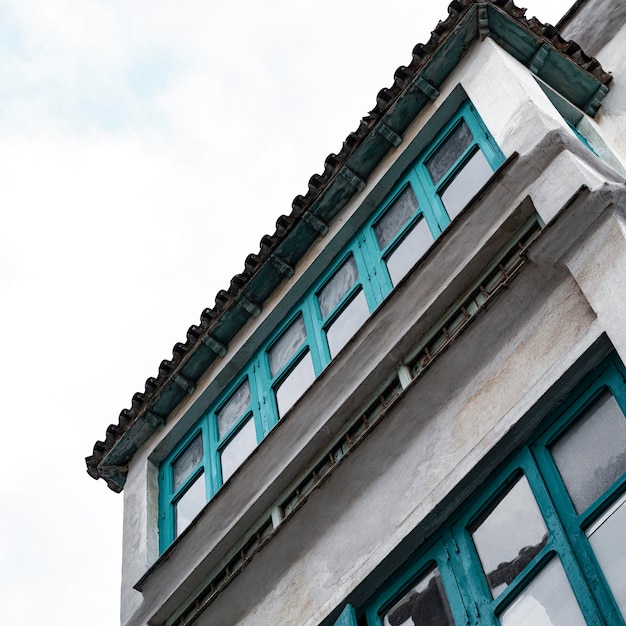 low angle of cement building in the city with copy space