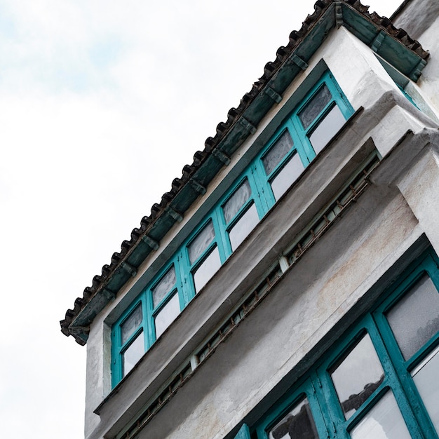 Low angle of cement building in the city with copy space