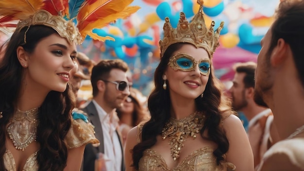 Low angle friends disguised at carnival party