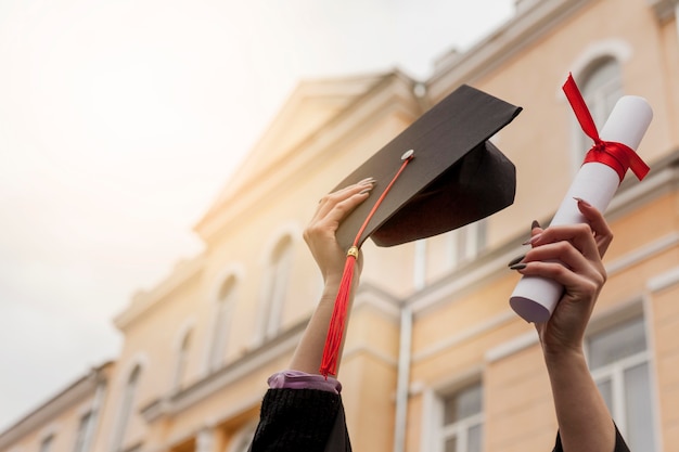 Low angle graduation diploma