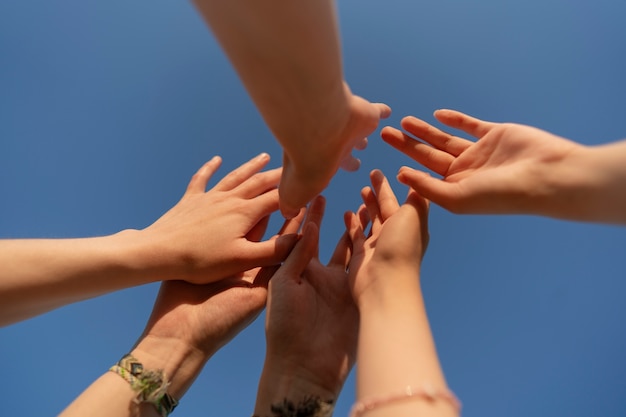 Low angle hand gestures representing friendship