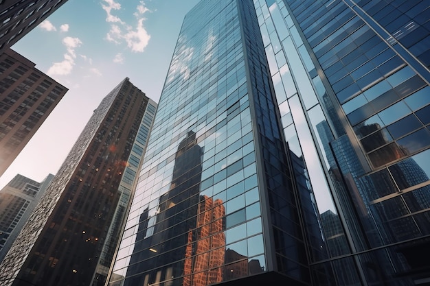 Low angle of high rise glass buildings