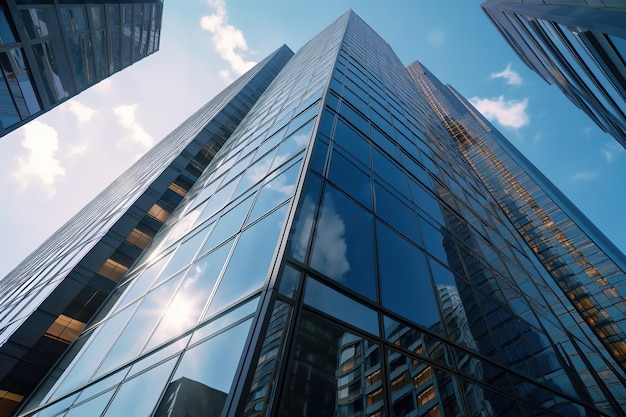 Low angle of high rise glass buildings