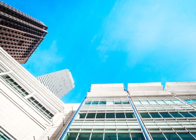 Low angle modern architecture with blue sky 3d rendering