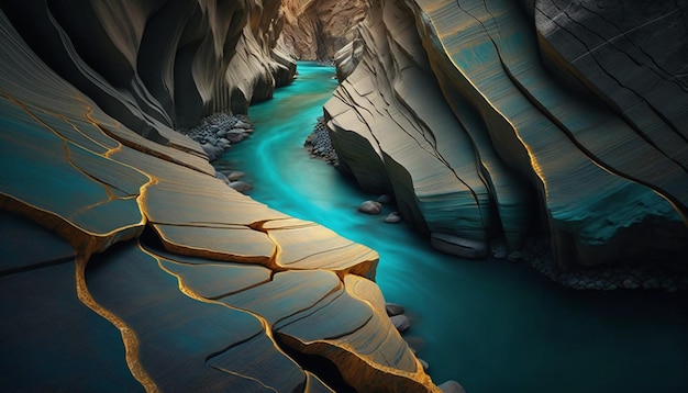 Low angle perspective photography turquoise river.