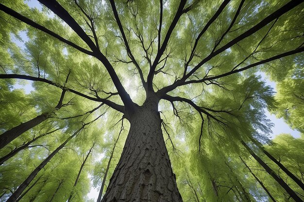 Foto perspettiva a basso angolo di un albero con un bellissimo baldacchino