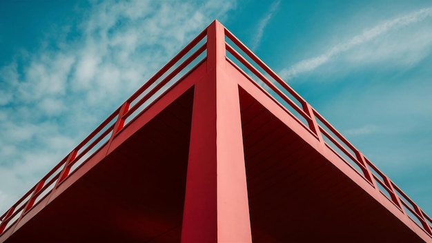 Photo low angle of a red geometrical structure under the blue sky