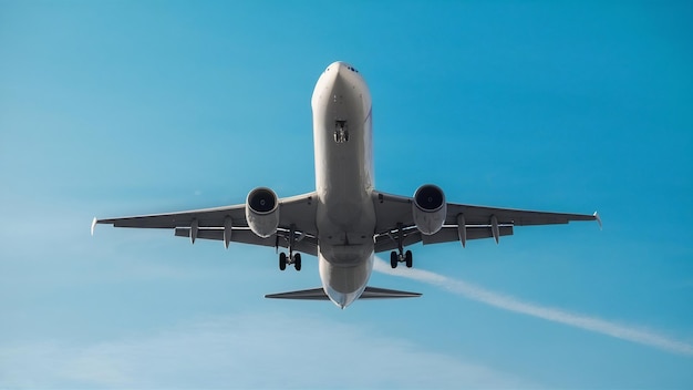 Low angle shot of an airplane flying closer at daytime