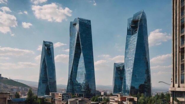 Low angle shot of axis towers in tbilisi georgia under a blue sky