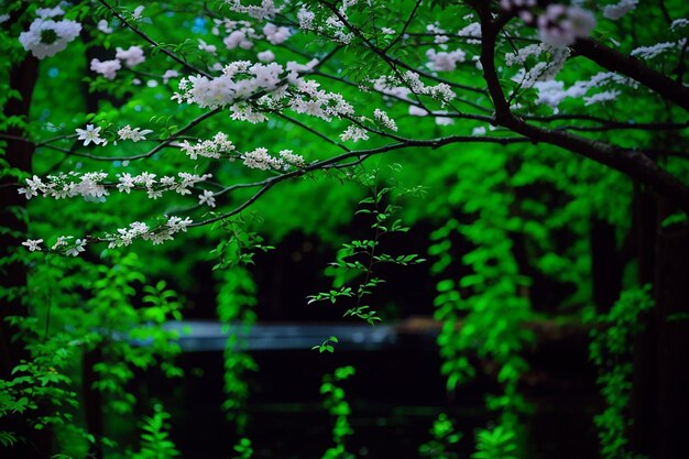 low angle shot of a beautiful large tall tree in a forest with thick leaves and branches