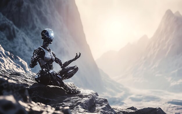 Photo low angle shot of a female cyborg robot monk