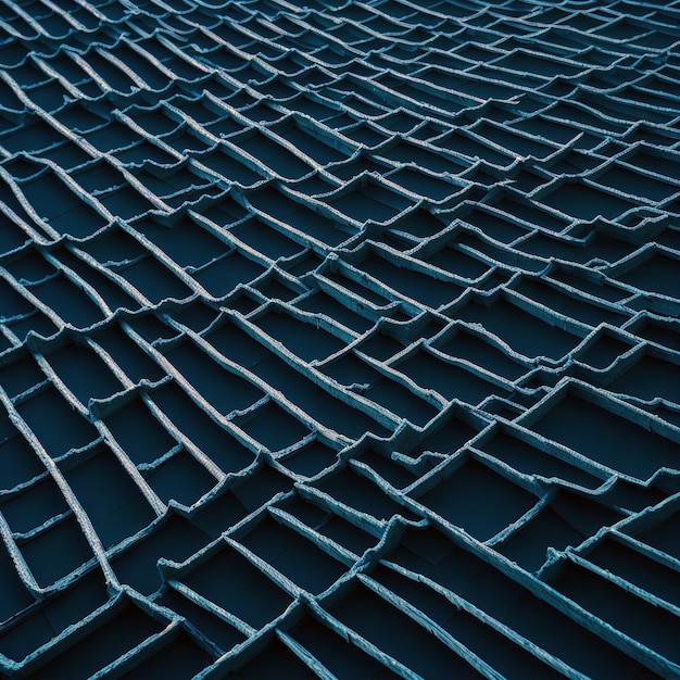 low angle shot of a grey and white building roof with interesting textures under the blue sky