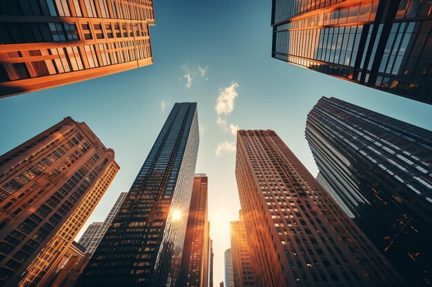 Photo low angle of tall buildings in the city